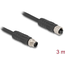Delock M12 Cable L-coded 4 pin male to female PUR suitable for drag chains 3 m black