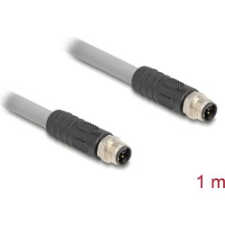 Delock M12 Cable L-coded 5 pin male to male PUR suitable for drag chains 1 m grey