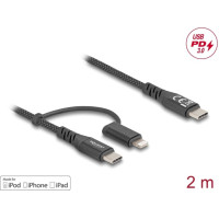 Delock USB Cable 2 in 1 USB Type-C™ to USB Type-C™ / Lightning™ for iPhone™ and iPad™ 2 m MFi 60 W
