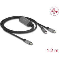 Delock USB-C™ Y-Cable 1 x male to 2 x male PD 3.0 100 W intelligent power distribution 1.2 m