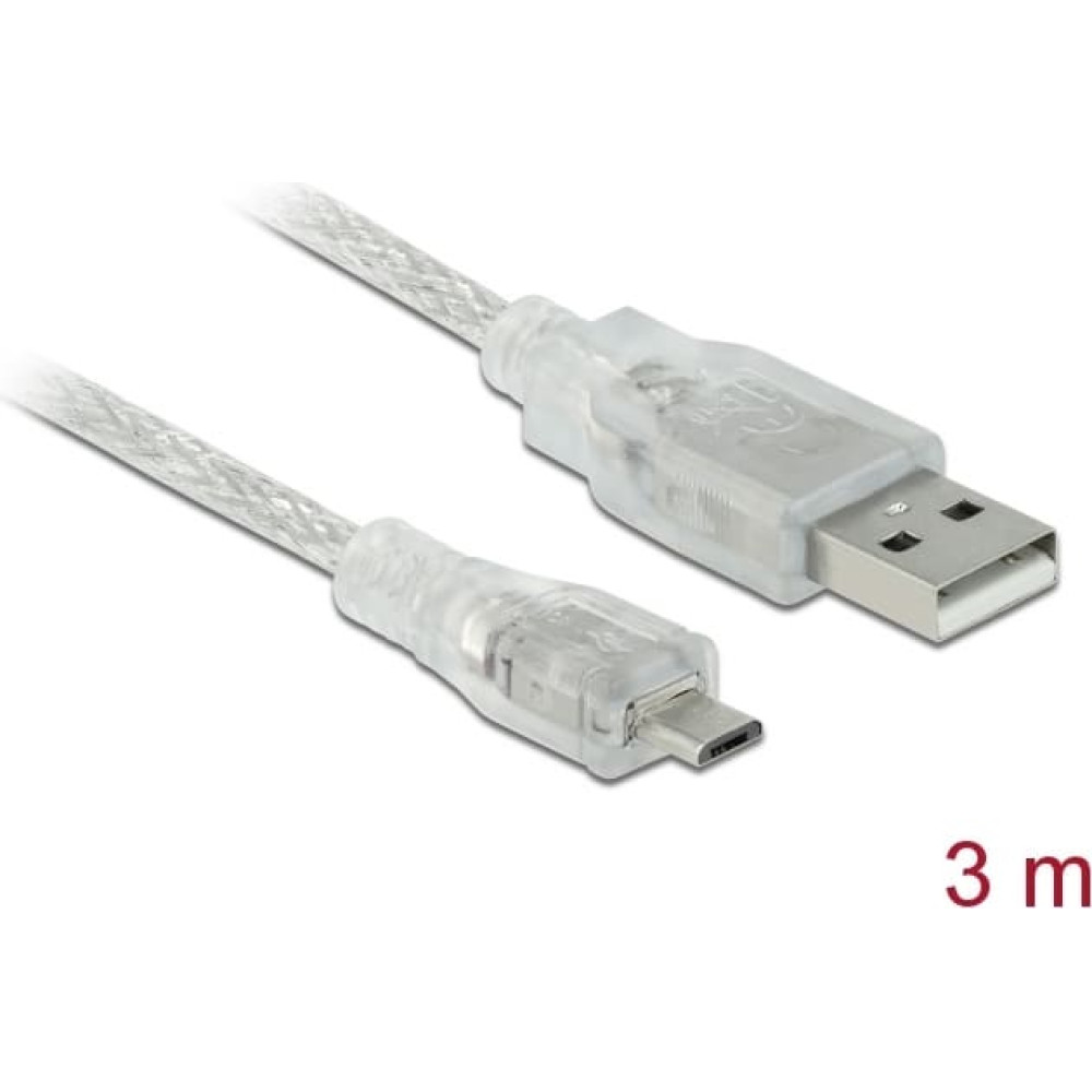 Delock Cable USB 2.0 Type-A male > USB 2.0 Micro-B male 3 m transparent