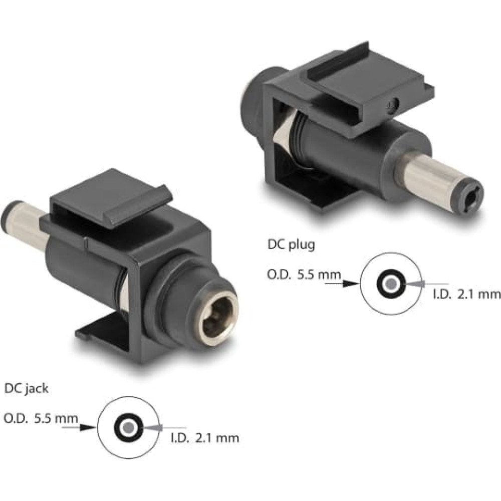Delock Keystone Module DC 5.5 x 2.1 mm female to DC 5.5 x 2.1 mm male black