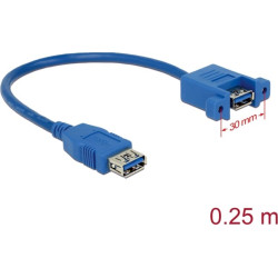 Delock Cable USB 3.0 Type-A female > USB 3.0 Type-A female panel-mount 25 cm