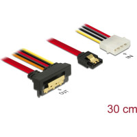 Delock Cable SATA 6 Gb/s 7 pin receptacle + Molex 4 pin power plug > SATA 22 pin receptacle downwards angled metal 30 cm