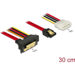 Delock Cable SATA 6 Gb/s 7 pin receptacle + Molex 4 pin power plug > SATA 22 pin receptacle downwards angled metal 30 cm
