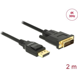 Delock Cable Displayport 1.2 male > DVI 24+1 male passive 2 m black