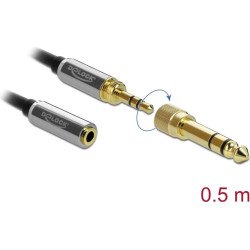 Delock Stereo Jack Extension Cable 3.5 mm 3 pin male to female with 6.35 mm screw adapter 0.5 m