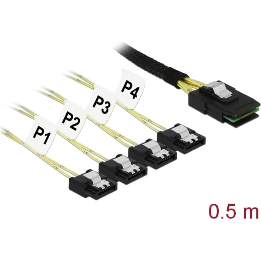 Delock Cable Mini SAS SFF-8087 > 4 x SATA 7 pin 0.5 m metal