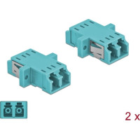 Delock Optical Fiber Coupler LC Duplex female to LC Duplex female Multi-mode 2 pieces light blue