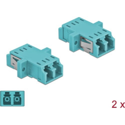 Delock Optical Fiber Coupler LC Duplex female to LC Duplex female Multi-mode 2 pieces light blue