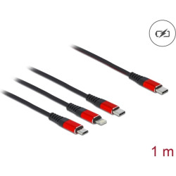 Delock USB Charging Cable 3 in 1 USB Type-C™ to Lightning™ / Micro USB / USB Type-C™ 1 m black / red