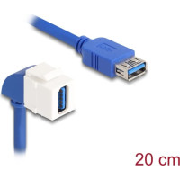 Delock Keystone Module Cable USB 5 Gbps Type-A female to USB Type-A female 90° angled 20 cm blue