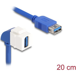 Delock Keystone Module Cable USB 5 Gbps Type-A female to USB Type-A female 90° angled 20 cm blue