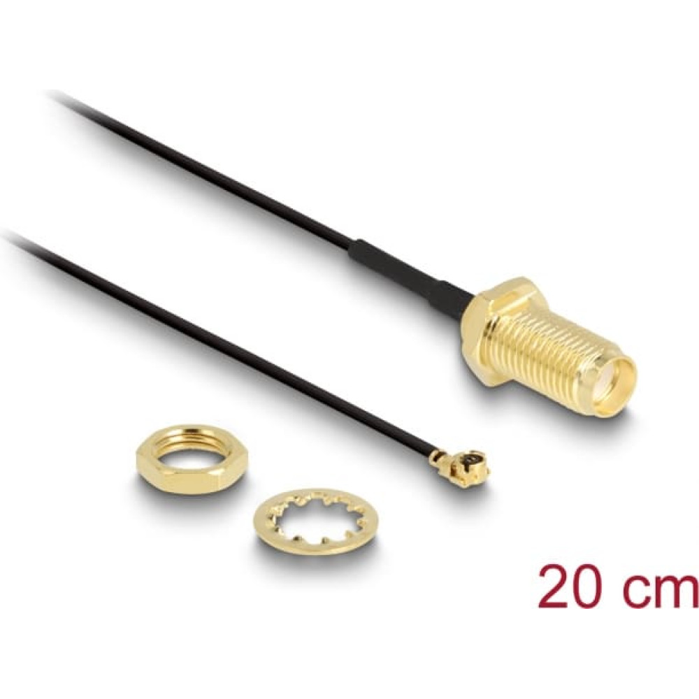 Delock Antenna Cable SMA jack bulkhead to I-PEX Inc., MHF® I plug 1.13 20 cm thread length 10 mm