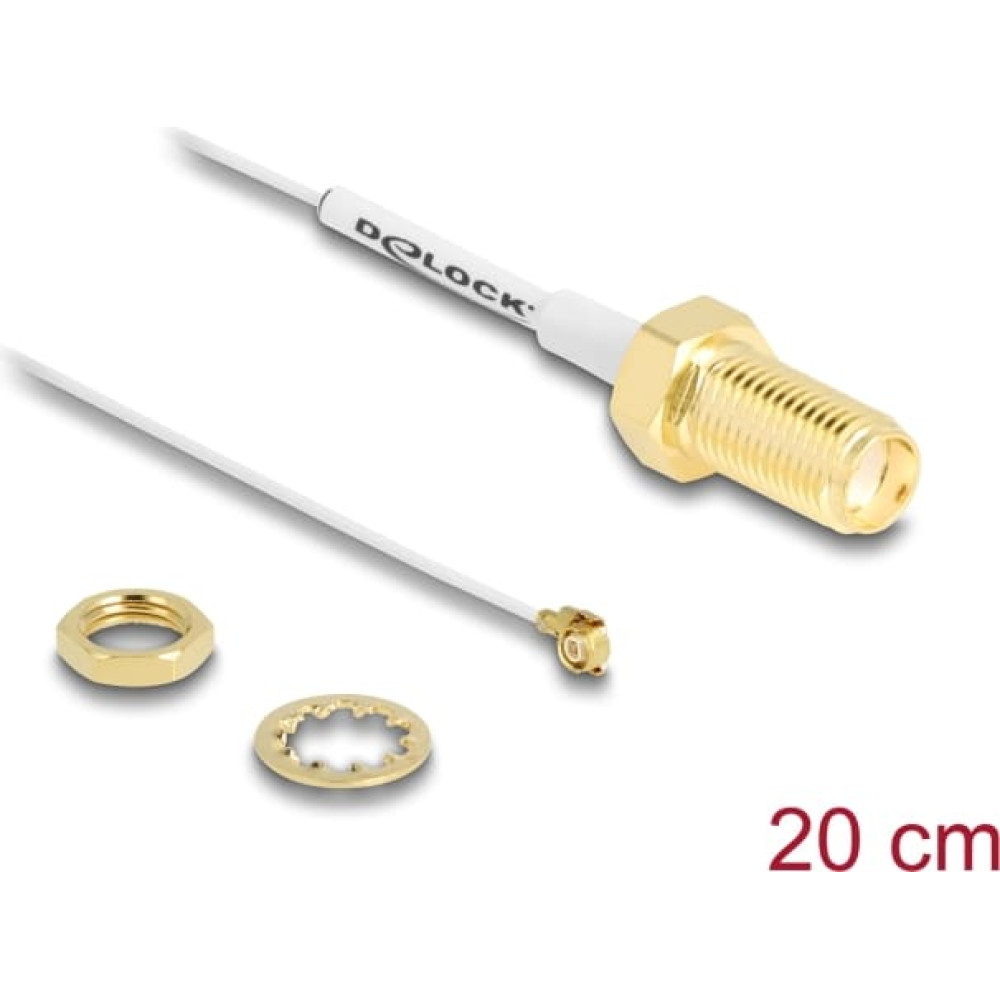 Delock Antenna Cable SMA jack bulkhead to I-PEX Inc., MHF® III plug 0.81 20 cm thread length 10 mm