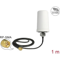 Delock WLAN 802.11 ac/a/h/b/g/n Antenna RP-SMA plug 1.4 - 3 dBi omnidirectional with connection cable (ULA 100, 1 m) white outdoor