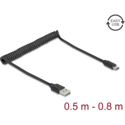 Delock Coiled Cable EASY-USB 2.0 Type-A male to USB Type-C™ male 0.5 m to 0.8 m black