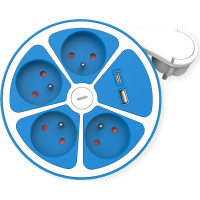 Roline Power Strip, 4-way, with switch, round, 1x USB A+ 1x USB C, UTE Version, blue, 1.5 m