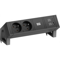 Bachmann DESK2 2xUTE 1xUSB A/C 22W, GST18 RAL9005, schwarz, 0,2 m