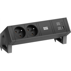 Bachmann DESK2 2xUTE 1xUSB A/C 22W, GST18 RAL9005, schwarz, 0,2 m