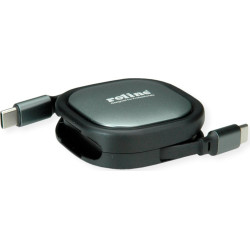 Roline USB 2.0 Retractable Cable Type C, 60W, C-C, M/M, black, 1.2 m