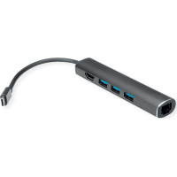 Value USB Type C docking station, 4K HDMI, 3x USB 3.2 Gen 1, Gigabit Ethernet, grey