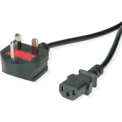 Value UK Power Cable, straight IEC Conncector, 10A, black, 1.95 m