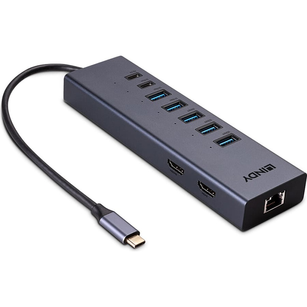 Lindy DST-Mini Duo, USB-C Laptop Mini Docking Station 2x 4K HDMI