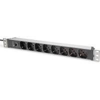 Digitus Socket strip with aluminum profile and back-up fuse, 8-way Italian output, 2 m cable IEC C14 plug