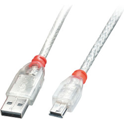 Lindy 0.5m USB 2.0 Type A to Mini-B Cable, transparent