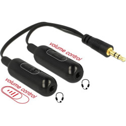 Delock Adapter Cable audio splitter stereo jack male 3.5 mm 3 pin  2 x stereo jack female 3.5 mm 3 pin + Volume control 19 cm