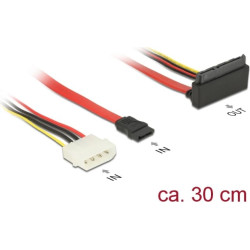 Delock Cable SATA 6 Gb/s 7 pin receptacle + Molex 4 pin power plug > SATA 22 pin receptacle upwards angled metal 30 cm