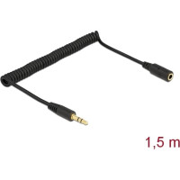 Delock Coiled Cable Extension 3.5 mm 3 pin Stereo Jack male to Stereo Jack female 1.5 m black