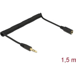 Delock Coiled Cable Extension 3.5 mm 3 pin Stereo Jack male to Stereo Jack female 1.5 m black