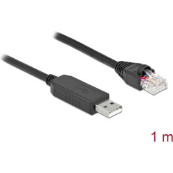 Delock Serial Connection Cable with FTDI chipset, USB 2.0 Type-A male to RS-232 RJ45 male 1 m black