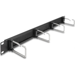 Delock 19″ Cable Management Brush Strip with 4 metal hooks 1U black