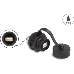 Delock Cable Connector USB 2.0 Type-B female to USB 2.0 Type-A female for installation with bayonet protective cap IP68 dust- an
