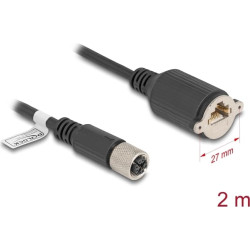 Delock M12 Cable X-coded 8 pin female to RJ45 jack for installation Cat.6A S/FTP 2 m black