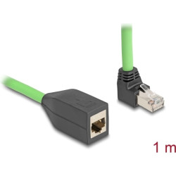 Delock RJ45 Network Extension Cable Cat.6A plug upwards angled to jack SF/UTP suitable for drag chains PUR (TPU) 1 m green