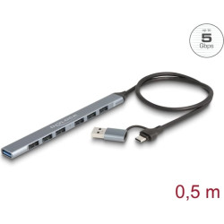 Delock 7 Port Slim USB Hub with USB Type-C™ or USB Type-A to 1 x USB 5 Gbps Type-A + 6 x USB 2.0 Type-A