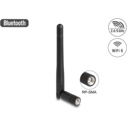 Delock WLAN 802.11 ac/ax/a/b/g/n Antenna RP-SMA plug 2 dBi omnidirectional with tilt joint black