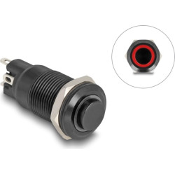 Delock Push Switch for Installation black 12 mm 12 V 4 x solder connection LED red ring