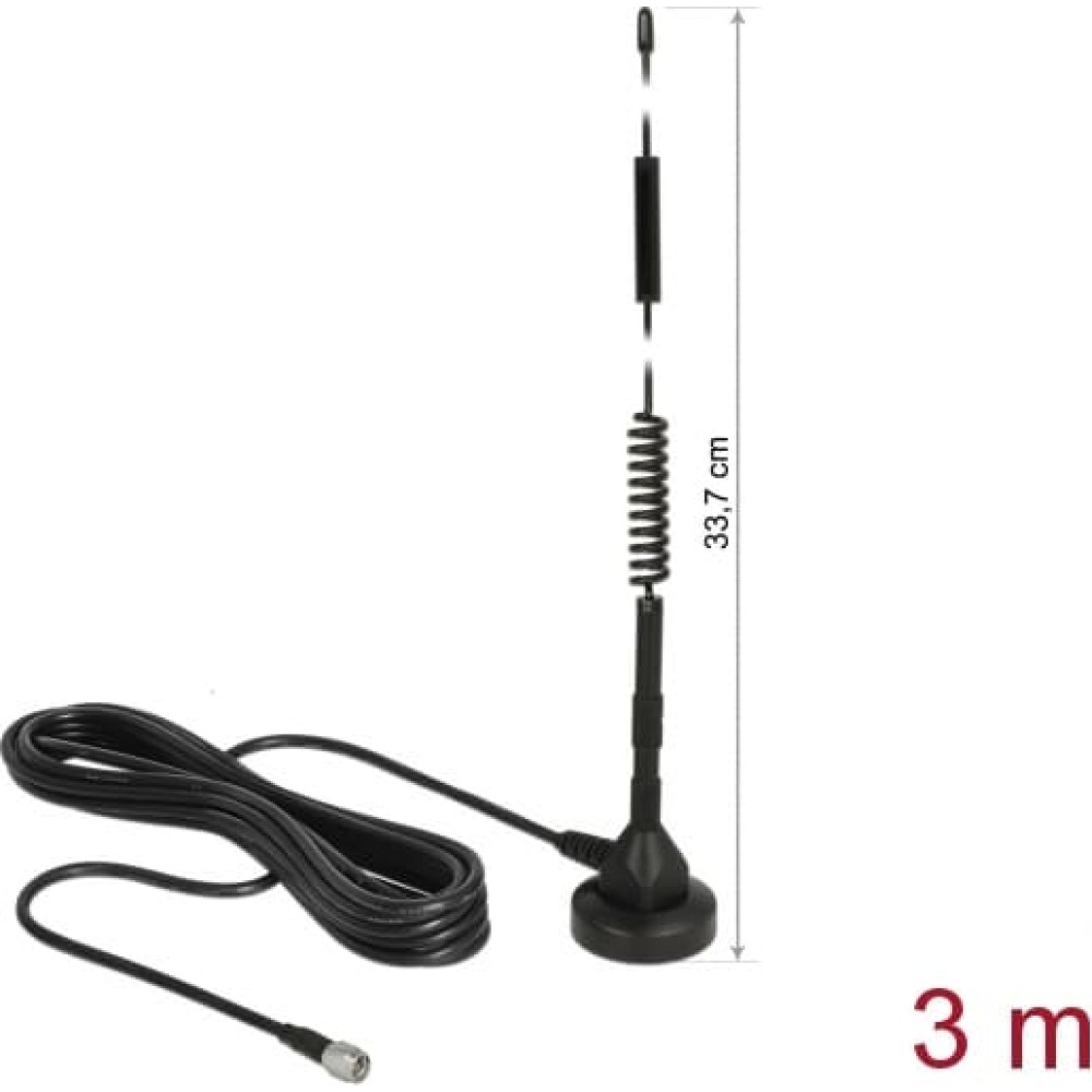 Delock LTE Antenna SMA plug 5 dBi 33.7 cm fixed omnidirectional with magnetic base and connection cable RG-58 3 m outdoor black