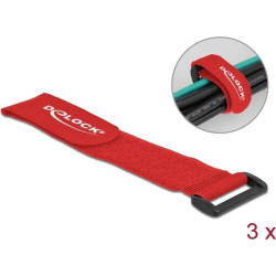 Delock Hook-and-loop cable tie with loop L 280 x W 38 mm red 3 pieces