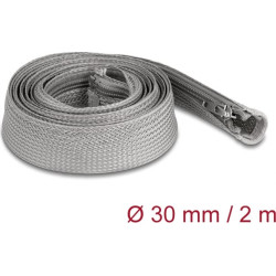 Delock Braided Sleeve with zip fastener heat-resistant 2 m x 30 mm grey