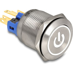 Delock Push Button for Installation 22 mm 6 x solder connection LED white power symbol + ring