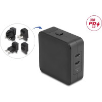 Delock USB GaN Charger 2 x USB Type-C™ PD 3.0 with 65 W including power adapter for EU / US / UK