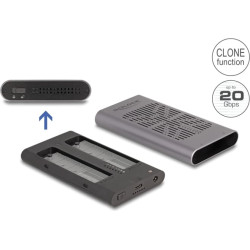 Delock External USB 20 Gbps Enclosure for 2 x M.2 NVMe PCIe SSD with USB Type-C™ female and Clone function