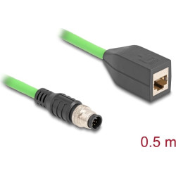 Delock M12 Cable A-coded 8 pin male to RJ45 female PUR (TPU) 0.5 m