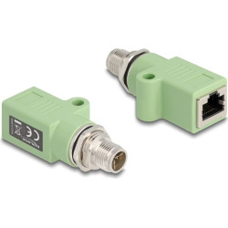 Delock M12 Adapter X-coded 8 pin male to RJ45 jack Cat.5e with mounting hole straight green